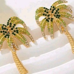 Tropical Sparkling Rinestone Palm Tree 1.5″ Goldtone Earrings, Stud. Beautiful