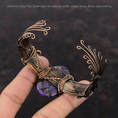 Copper Russian Charoite Gemstone Copper Handmade Wife Wire Wrapped Cuff Jewelry