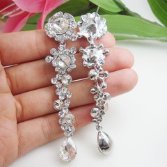 Silver Tone Bride Roses Flower Teardrop Dangle Earrings Clear Austrian Crystal