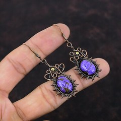 Charoite Wire Wrapped Drop/Dangle Earrings Copper Jewelry For Women 2.36″
