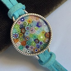 Murano Glass Millefiori Round Made in Italy 7-8 Inch on blue leather cord