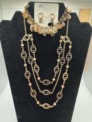 Apt 9 Gold Tone Geometric Necklace With Bracelet And Earrings