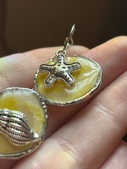 Yellow Summer sunshine Round Earrings Beach Sea Seashell Starfish charms
