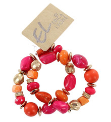 Erica Lyons Stretch Bracelet Set with Gold , Orange & Fuchsia Elements #B2120
