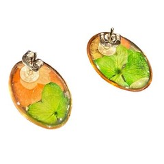 Pressed Flowers Stud Earrings UM Orange and Green University of Miami Canes