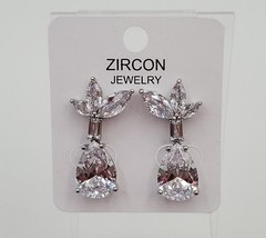 Zircon Jewelry Earrings 1in Silver Tone Brilliant Teardrop Marquise CZ Formal
