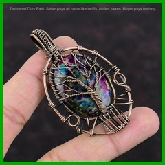 Multi Fire Labradorite Stone Copper New Wire Wrapped Tree Of Life Mother Pendant
