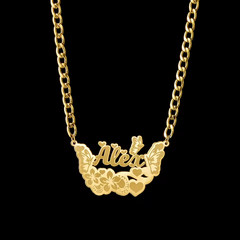 Custom Name Necklace Hearts Flower Butterfly Plants Cuban Chain Jewelry Silver
