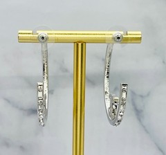 CHANEL CC Silver Tone Rhinestone Hoop Earrings – USED / MF6228