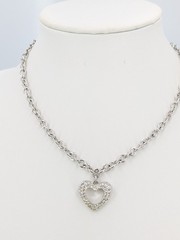 Swarovski Necklace Heart Pendant Clear Crystal Silver Tone Swan Charm 17-19 in
