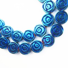 1Strand 10x3mm Carved Blue Hematite Flower Loose Bead 15.5inch S0045701