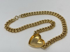 Chunky Puff Heart Thick Curb Link Chain Choker Necklace Bold Shiny Gold 18″