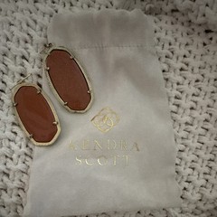 Kendra Scott Dangle/Drop Earrings Brown Oval Stone Gold-Tone Metal French Wire