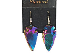 BLUE TITANIM COATED ARROWHEAD DANGLE EARRINGS 80’s VINTAGE