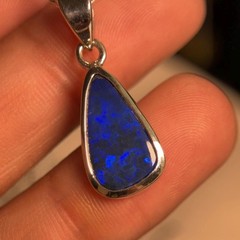 Natural Australian Blue Fire Opal Pendant, 925 Sterling Silver Anniversary Gift