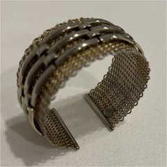 Vintage Two-Tone Gold Tone & Silver Mesh Wide Cuff Bracelet Jewels by Julio