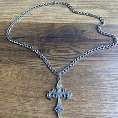 Silver Gothic Cross Charm Pendant Necklace Cable Chain Metal Religious Style