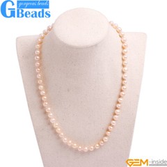 Near Round Cultured Freshwater Pearl Beaded Necklace 16″ Free Shipping 6mm