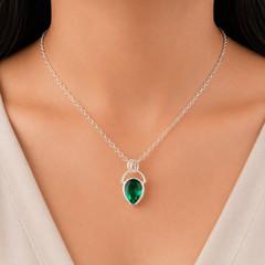 925 Silver Emerald Gemstone Jewelry Handmade Unique Pendant 1.01″ For Mother