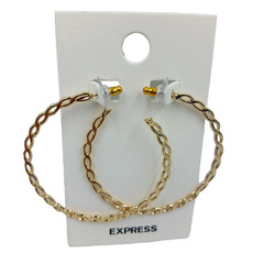 Express 2″ Interlocking Link Hoop Push Back Pierced Earrings Gold Tone Shiny New
