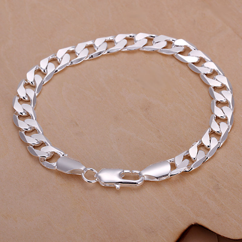 925 Sterling Silver Filled Classic Women’s 8MM Solid Curb Chain Bracelet Bangle