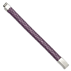 Chisel Stainless Steel Polished Metallic Purple Braided Leather 7.5 inch Bracele