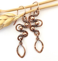 Funky Copper Boho Statement Earrings Ethnic Tribal Artisan Wire Wrapped Jewelry