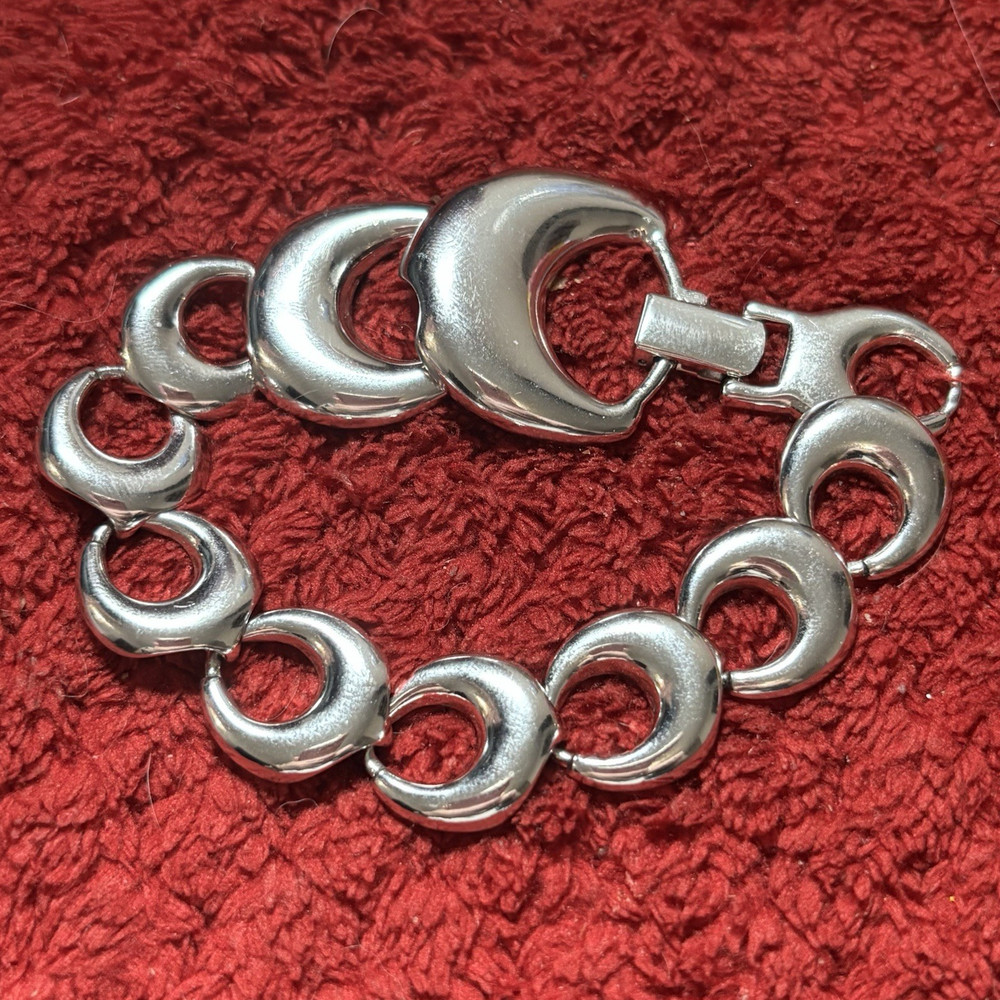Napier Signed Silver-Tone Crescent Link Chain Bracelet 19cm Box Clasp – Rare