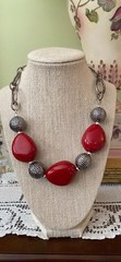 Premier Designs 18″ Necklace Red Heat Wave Chunky Statement Bib Bead