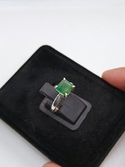 Emerald Cut Sterling Silver Ring-Light Zambia Green Emerald Ring Stone US Size 7