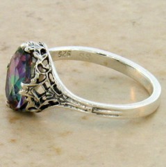CLASSIC STYLE MYSTIC QUARTZ 925 STERLING SILVER SOLITAIRE FILIGREE RING 439X