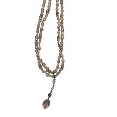 Pink White Multi Strand Beaded Necklace Faux Pearl Glass Teardrop Pendant
