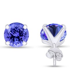 1.00 Ct 5mm Round Cut Tanzanite Stud Earrings In Solid 925 Sterling Sliver