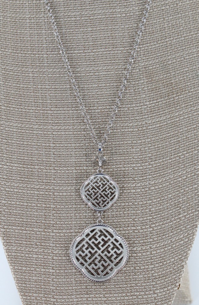 New Ornate Silver Double Pendant 28″ Long Necklace #N2325