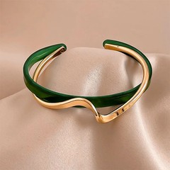 White Acrylic Bracelet Geometric C Shaped Open Metal Bangle Adjustable Jewelry