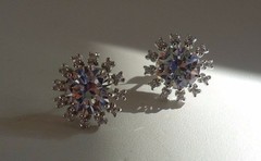 SNOW FLAKE SHAPE STUD EARRINGS 3.50 CT ACCENTS /925 STERLING SILVER/ 12MM