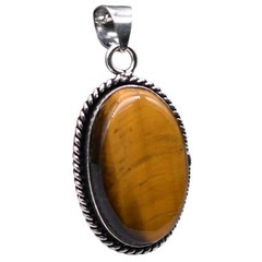 Tiger Eye Natural Gemstone Antique Silver Plated Pendant 1.75″ J 1082