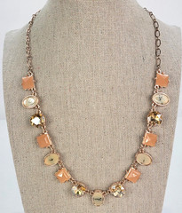 Gold Rose Tone Faceted Orange Glass Bead Charm Necklace 23 in Lobster Clasp