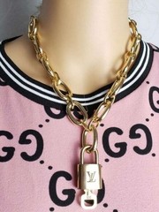Authentic Louis Vuitton Gold Padlock with Unbranded Fashion Gold Plated Necklace