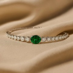 7 Ct Emerald Cut Simulated Emerald Women Tennis Bracelet 14K White Gold Plated