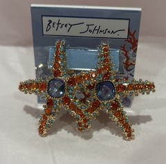 Betsey Johnson Starfish Statement Earrings Rhinestone Gold Tone Coastal NWT
