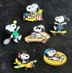 Snoopy Sports Pin SET Lot 6 Charles Schultz ENAMEL PIN Tennis Skateboard Pizza