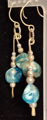 Turquoise Aqua Silver Metal Glass Multi Beaded Hook Dangle Drop Earrings Boho