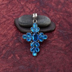Blue Topaz Gemstone 925 sterling silver Handmade Cross Pendant jewelry 2.75″