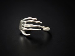 925 Sterling Silver Skeleton Hand Ring Size 7 Open Wrap Gothic Adjustable 2.5g