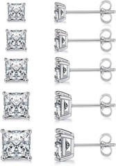 MDFUN 5 Pairs Square Earrings Set for Women Hypoallergenic 18K White Gold/Yellow