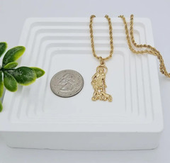 Gold St Lazarus Necklace, 2mm Rope Chain, Small St Lazarus Necklace, 14k Plated