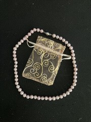 Baby Pink Pearl Necklace with Silver ball clasp, with matching draw string bag