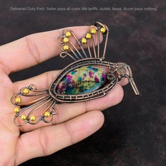 Copper Multi Fire Labradorite Gemstone Wire Wrapped Bird Daughter Ethnic Pendant