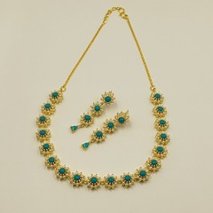 Bohemian Turquoise Pearl Necklace Set 22k Gold Plated Wedding Party Jewelry Gift